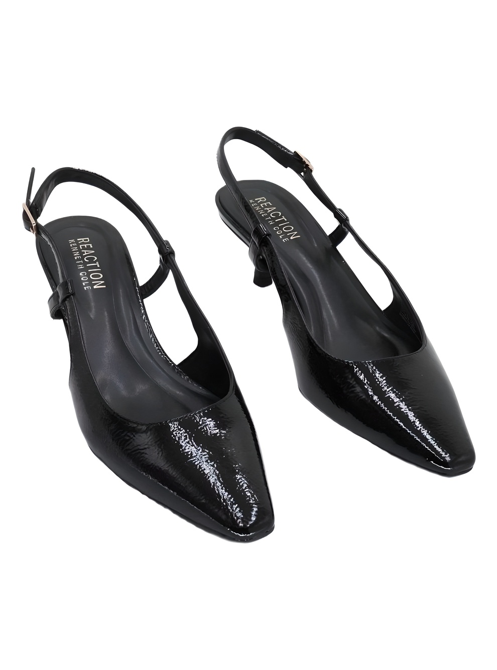 Kenneth Cole Reaction Maggie Black Crinkle Patent Slingback Pumps Size 8M